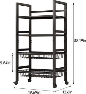 Chariot à roulettes en métal à 4 niveaux pour micro-ondes de cuisine avec étagères amovibles pour la cuisine, la salle de bain et le bureau. - Product Image 2