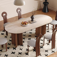 Table à manger en bois massif de style médiéval Wabi-sabi, plateau en ardoise de travertin, finition en noyer noir d'Amérique du Nord, mobilier léger pour la maison
