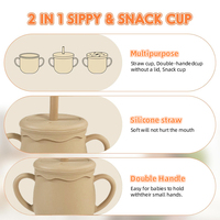 Gobelet d'apprentissage 3-en-1 en silicone pour bébé avec paille, tasse à collation et tasse d'apprentissage, double poignée, anti-fuite, sans BPA pour les tout-petits