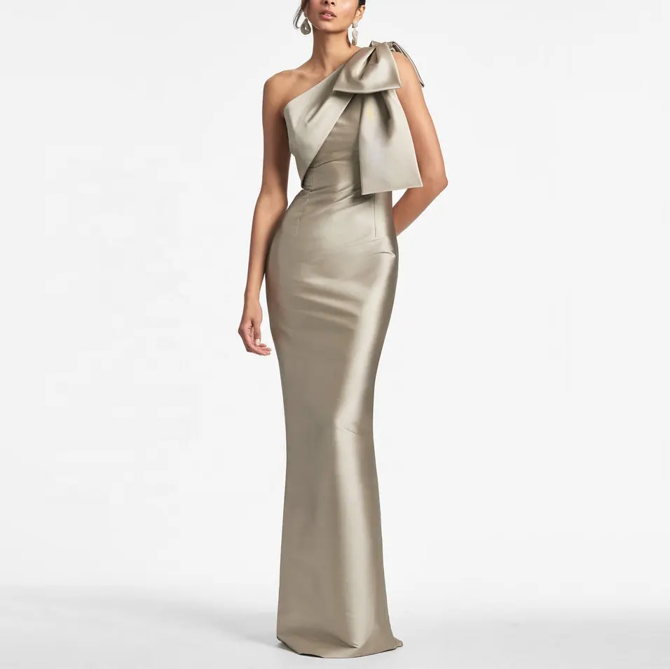 Benutzer definierte Damen Luxus Abendkleid Gold One Shoulder Bow Bodycon Sexy Cocktail Vestidos Ballkleid für Damen
