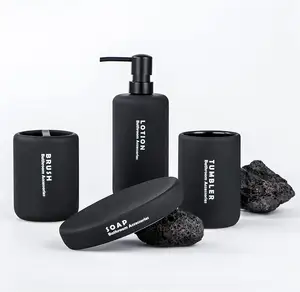 4 adet mat siyah gl banyo aksesuarı komple, Modern dekor makyaj organizatör losyon sabunluk diş fırçası tutucu seti