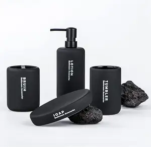 4 Pcs Matte Black gl Bathroom Accessory Complete, Modern Decor Vanity Organizer Lotion Soap Dispenser & Toothbrush Holder Set