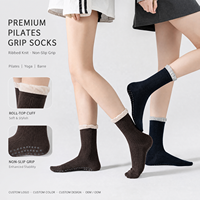 Chaussettes de Pilates personnalisées à bord roulé, antidérapantes, pour femmes, en tricot côtelé, avec grip, pour le yoga, la danse et la barre de ballet, OEM ODM