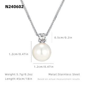 <span class=keywords><strong>Collana</strong></span> in Acciaio Inossidabile con Elegante Intarsio di Perle Bianche, Catena a Spiga, Impermeabile e Antiossidante, Regalo <span class=keywords><strong>per</strong></span> <span class=keywords><strong>Lei</strong></span> <span class=keywords><strong>per</strong></span> Anniversario - Product Image 2