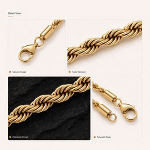 Wholesale Jewelry 3mm 4mm 6mm 18K Gold Plated Stainless Steel Twisted <b>Rope</b> Wedding Gift Necklace Men's <b>Chains</b> - Product Image 6