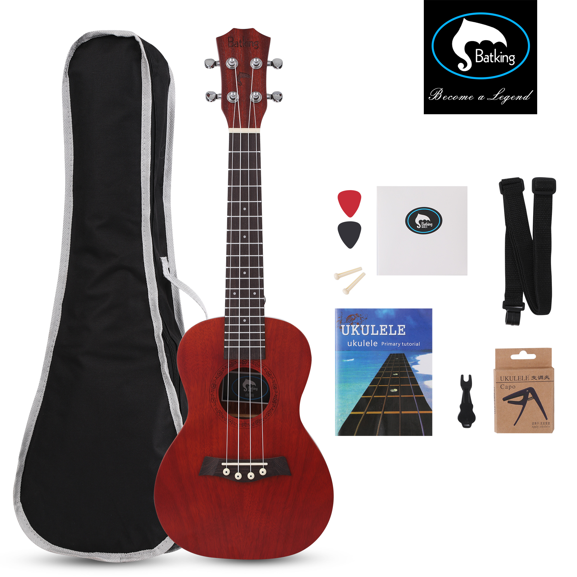 Укулеле для концерта, 23 дюйма, красное дерево, 23 дюйма