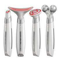 Appareil de beauté portable 4-en-1 à micro-courant pour le visage et le cou, avec thérapie thermique et rouleau de massage pour le lifting et le raffermissement