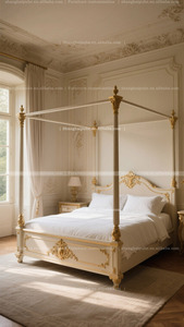 Letto a <span class=keywords><strong>baldacchino</strong></span> king size, letto a 4 montanti in stile europeo, letto in legno massello intagliato, letto barocco bianco e oro <span class=keywords><strong>con</strong></span> cornice a <span class=keywords><strong>baldacchino</strong></span>. - Product Image 3