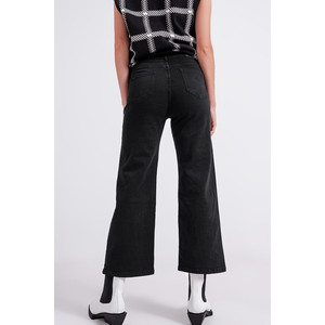 Jeans cropped a gamba larga in nero - Product Image 4