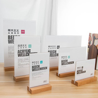 Support de signalisation en acrylique personnalisé en forme de T A4/A5/A6 avec base en bois pour support de menu, présentoir en acrylique, porte-cartes de table, numéros de table