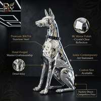 Sculpture d'art miroir électroplaqué Dobermann en acier inoxydable, chien de garde assis, pour entrée de villa