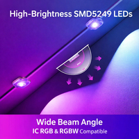 Sistema de Iluminación LED Dinámico RGBIC SMD5249 para Exteriores, DC24V, Permanente, IP67 Impermeable, Control por Aplicación, Iluminación de Puntos de Píxeles para Aleros y Techos
