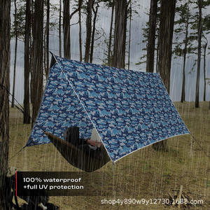 Bâche de protection Woqi 365x300 cm en nylon imperméable pour camping extérieur, motif camouflage bleu, tissu de tente carré - Product Image 4