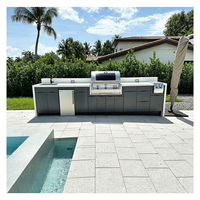 Cuisine extérieure moderne noire VERMONHOUZZ, résistante aux intempéries, avec barbecue intégré, pour hôtel de charme et patio.