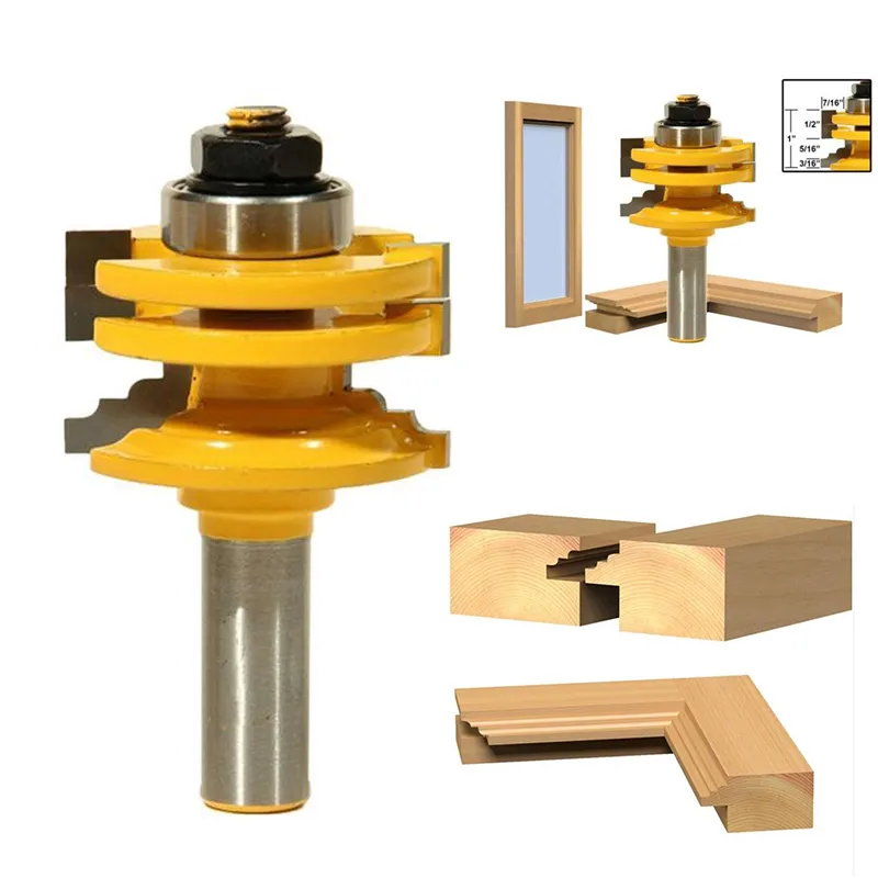 1Pc/2Pcs 8mm/12.7mm 1/2 inch Shank Glass Door Rail & Stile Reversible Router Bits Wood Cutting Router Tool