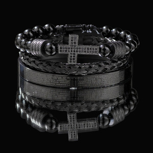 Ensemble de bracelets tressés en zircon croisé avec pierre noire, bande élastique, micro-incrustation, bijoux en alliage de zinc, cadeau, ensemble de trois pièces - Product Image 3