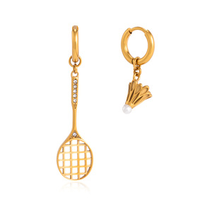 Drop Earrings Zinc Alloy Gold Tone <b>Badminton</b> Racket And Shuttlecock Design With Pearl And Zircon Accents - Product Image 5