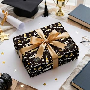 Graduation <b>Wrapping</b> <b>Paper</b> Black Gold 17 Inch X 16.5 Feet Double Side Recyclable For Graduation Gifts Craft - Product Image 6