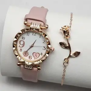 Luxury Rhinestone Women Fashion Elegant Wristwatch With Flower Bracelet Quartz Watch Set For Girl Ladies Clock Relogio WW042