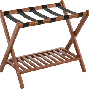 Wooden Luggage <b>Rack</b> Double Layer Foldable Entryway <b>Shoe</b> <b>Storage</b> Floor Standing Shelf - Product Image 5