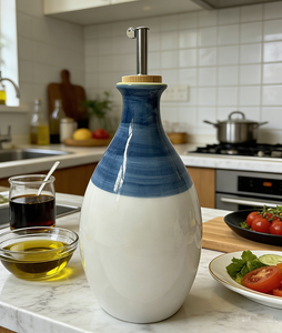 Distributeur d'huile d'olive et de vinaigre en céramique, anti-fuite, qualité alimentaire, pour cuisine et fêtes, 400 ml, avec bec verseur et bouchon - Product Image 5