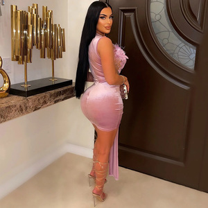 Robe glamour en cristal pour femmes Mini robes plissées transparentes sans manches Vestidos avec ruban - Product Image 2