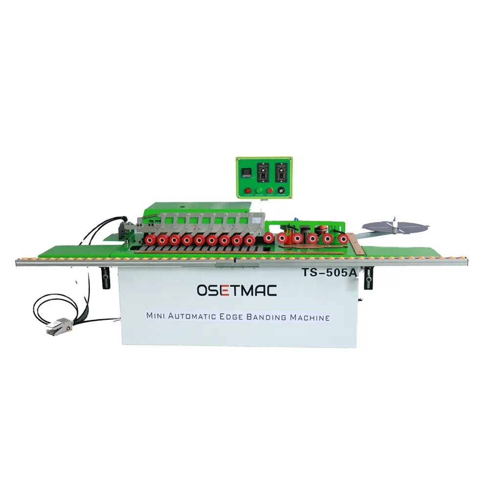 OSETMAC บ้านโดยใช้มินิขอบอัตโนมัติเครื่องแถบ TS-505A ที่มีสายพานลำเลียงและปลายตัดสำหรับเฟอร์นิเจอร์