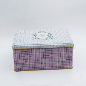 Kontensan ER0585F 170x260x100 mm Rosy Plaid Rectangular Metal <b>Storage</b> <b>Box</b> with Slip <b>Lid</b> 5.1L Capacity - Product Image 2