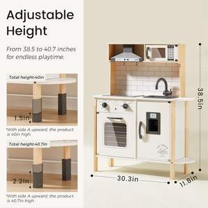 Ensemble de <span class=keywords><strong>cuisine</strong></span> en bois rustique fait main pour enfants Yuyi, avec lumières et sons réalistes, <span class=keywords><strong>18</strong></span> pièces d'accessoires de <span class=keywords><strong>cuisine</strong></span> et d'aliments jouets pour tout-petits - Product Image 4