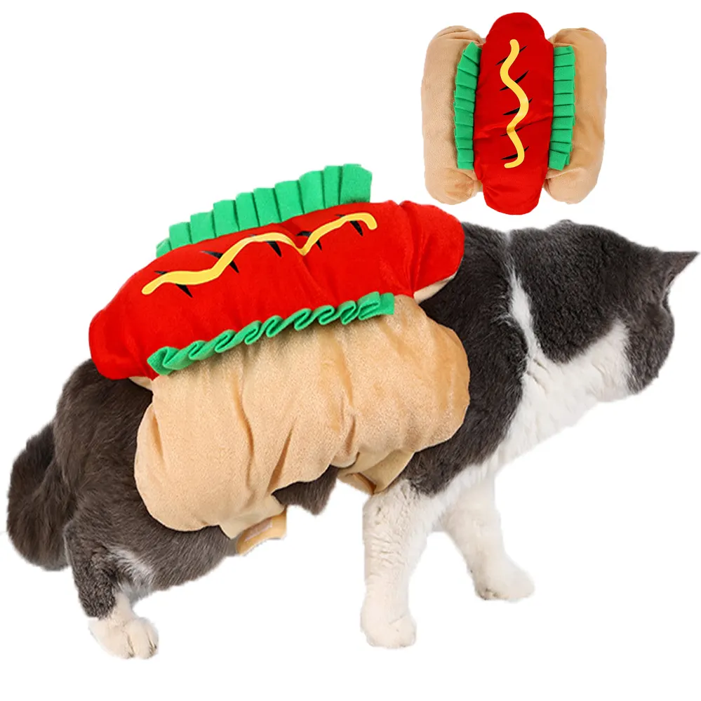 Giáng sinh Hot Dog trang phục áo khoác mùa đông thực phẩm trang phục Thú cưng Chó cosplay quần áo Halloween trang phục bên Xúc Xích Hamburger