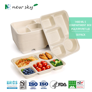 Récipient alimentaire en bagasse biodégradable jetable étanche et résistant à l'huile Boîte à lunch en pulpe <span class=keywords><strong>de</strong></span> <span class=keywords><strong>fibre</strong></span> <span class=keywords><strong>de</strong></span> canne à sucre à 5 compartiments - Product Image 1