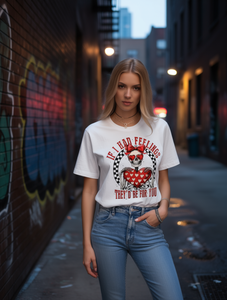 T-shirt Gotica da Donna con Stampa Teschio e Cuore, Manica Corta, Girocollo, Top Casual Bianco Rosso Nero, 100% Cotone Jersey, Indossabile per Tutte le Stagioni - Product Image 2