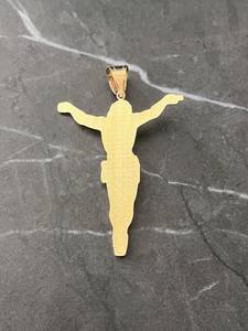 ヒップホップ ブラス ツートーン 電気メッキ ゴールド ジルコニア キューブカット クロス ペンダント フルイメージ イエス像入り DUYIZHAOブランド サードパーティ製 - Product Image 3