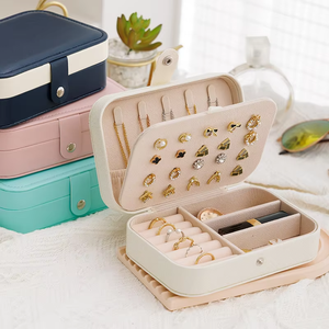 PU Leather Portable Travel Jewelry <b>Box</b> Double Layer Velvet Lining Custom Logo Storage Case - Product Image 3