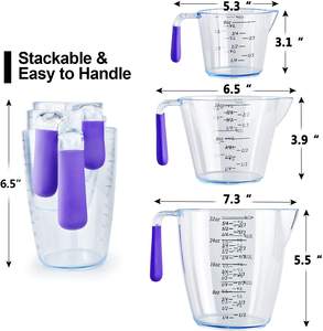 ชุดถ้วยตวงพลาสติกใส <span class=keywords><strong>Homesmart</strong></span> 3 ชิ้น พร้อมด้ามจับยางนุ่มสีม่วง สำหรับวัดปริมาณส่วนผสมในการอบขนม 3 ถ้วย - Product Image 2