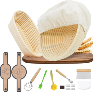 Complete Banneton Bread Proofing Basket Set 9 Inch Round Basket Bread Lame Dough Whisk Metal Scraper Sourdough Bread <strong>Baking</strong> <strong>Kit</strong> - Product Image 3