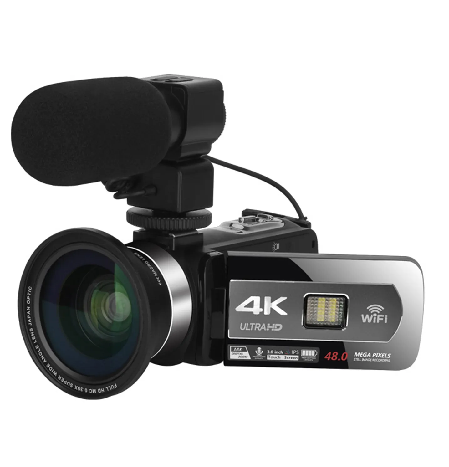 Youbuteレコーダー用4Kビデオカメラ48MPVloggingWiFiナイトビジョンカムタイムラプス写真タッチスクリーンカムコーダー