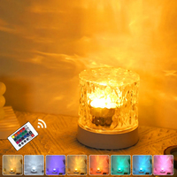 Lampe de table en cristal RVB à intensité variable Projection rotative USB LED Veilleuse d'ambiance pour chambre à coucher Cadeau de salle de jeux de chevet