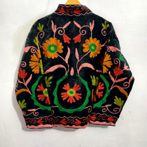 Chaqueta de terciopelo bordada Suzani multicolor suave Bridel para mujer, diseño floral transpirable, artesanía hecha a mano, ropa femenina. - Product Image 1