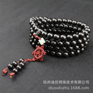 Pulsera de cuentas de oración budistas de ébano, 108 cuentas de 10 mm, joyería unisex de varias capas con diseño de borla para regalo - Product Image 2