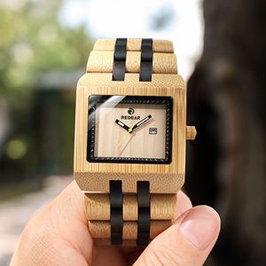 Montres en bois de fabrication artisanale, vente en gros transfrontalière d'usine, déstockage, bois massif, quartz, écologiques, 48 mm carrées, pour hommes - Product Image 1
