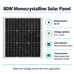 Panel Solar Monocristalino de 80W, Opciones de 6V o 18V - Product Image 3