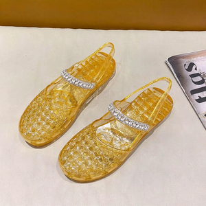 Sandalias de gelatina con correa de diamantes de imitación para mujer, con punta cerrada y talón descubierto, plataforma, para verano, playa, zapatos de plástico - Product Image 1