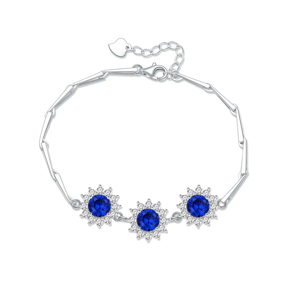 925 sterling silver temperament fashion jewelry 6mm round sapphire sunflower luxury bracelet for women wholesale