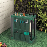 Support de rangement pour outils de jardin rectangulaire en métal double robuste, fentes pour bêches, pelles, balais, râteaux, type debout, facile