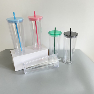 Bicchieri in Plastica Trasparente a Doppia Parete Stile Globo di Neve da 24 oz USA, Tumbler Acrilico con Foro sul Fondo, Coperchio Colorato e Tappo - Product Image 6