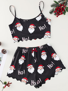 Mode Groothandel Plus Size 3xl Vrouwen Korte Kerst Pyjama Set Korte Vrouwen Home Wear Nieuwjaar Bedrukt 2 Stuks Set Pyjama - Product Image 4