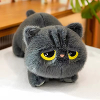 Almohada de Peluche de Gato Negro y Gris, Juguete de Peluche Suave, Almohada de Simulación para Dormir, Rellena de Algodón PP, para Regalo de Cumpleaños