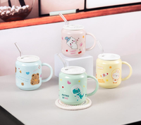 Vente chaude 390ml mignon tasse en céramique avec couvercle verre paille dessin animé lait café thé tasse tasse pour bureau à domicile utilisé