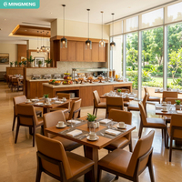 Meubles d'hôtel et de restaurant, table à manger en bois massif, chaise de salle à manger rembourrée en cuir marron pour projet hôtelier
